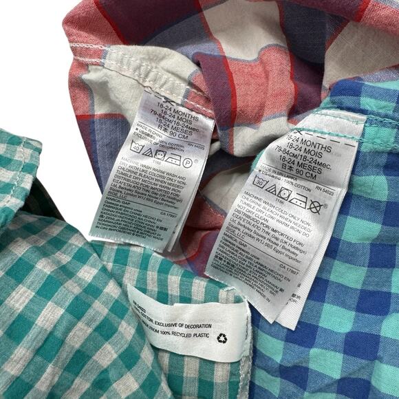 BABY GAP Plaid Button Up Shirt Lot 18-24 Months Blue Green Red Cotton Boys - Picture 3 of 9